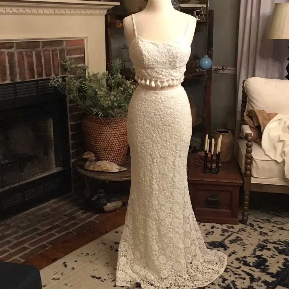 Sherri Hill White Two Piece  Crochet Lace Dress